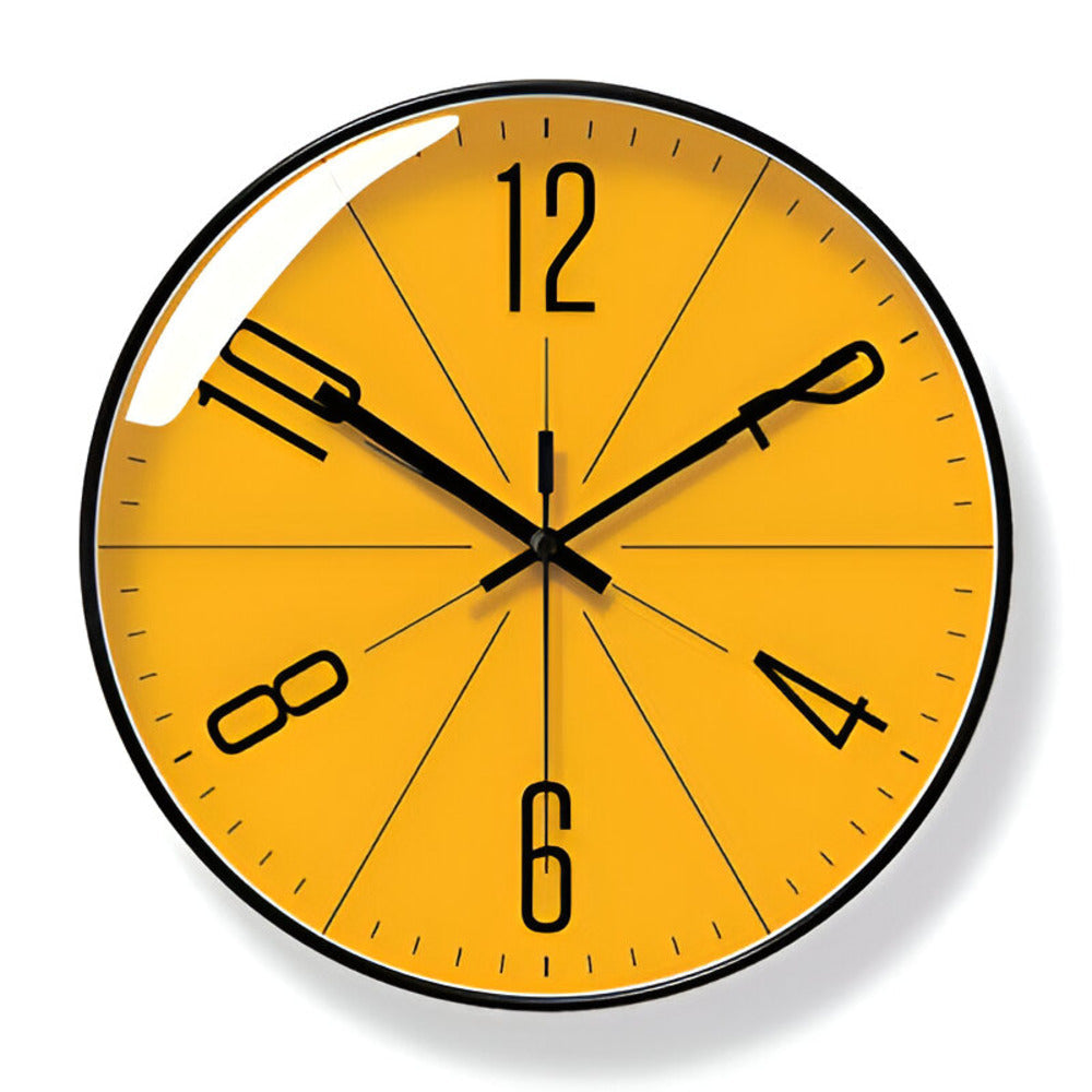 Round minimalist wall clock with graphic numerals and radial dial lines