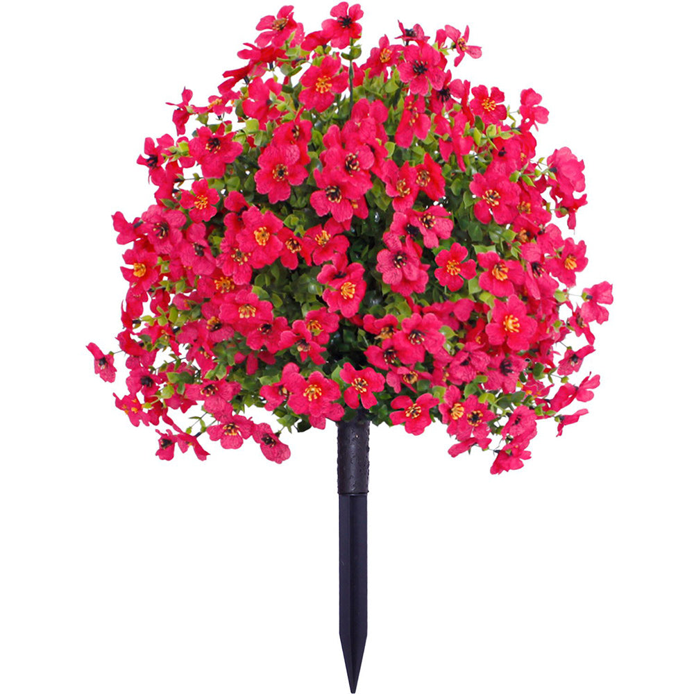 Artificial outdoor flower garden stake with dense colourful blooms and green foliage