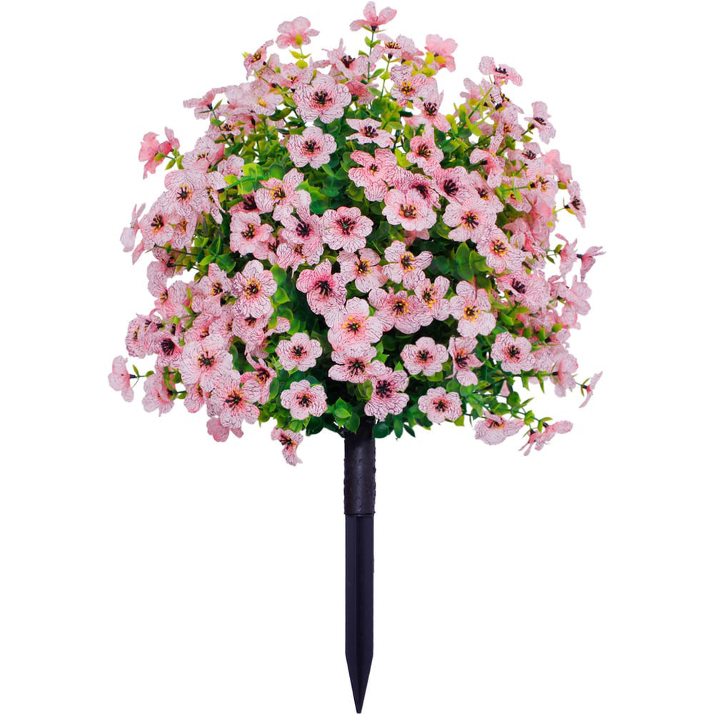Artificial outdoor flower garden stake with dense colourful blooms and green foliage