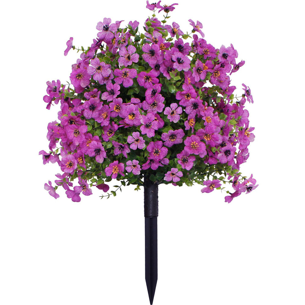 Artificial outdoor flower garden stake with dense colourful blooms and green foliage