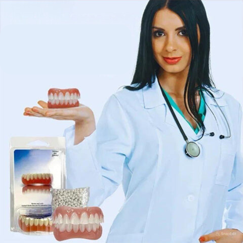 Flexible pink and white removable dental prosthesis set with clear tray