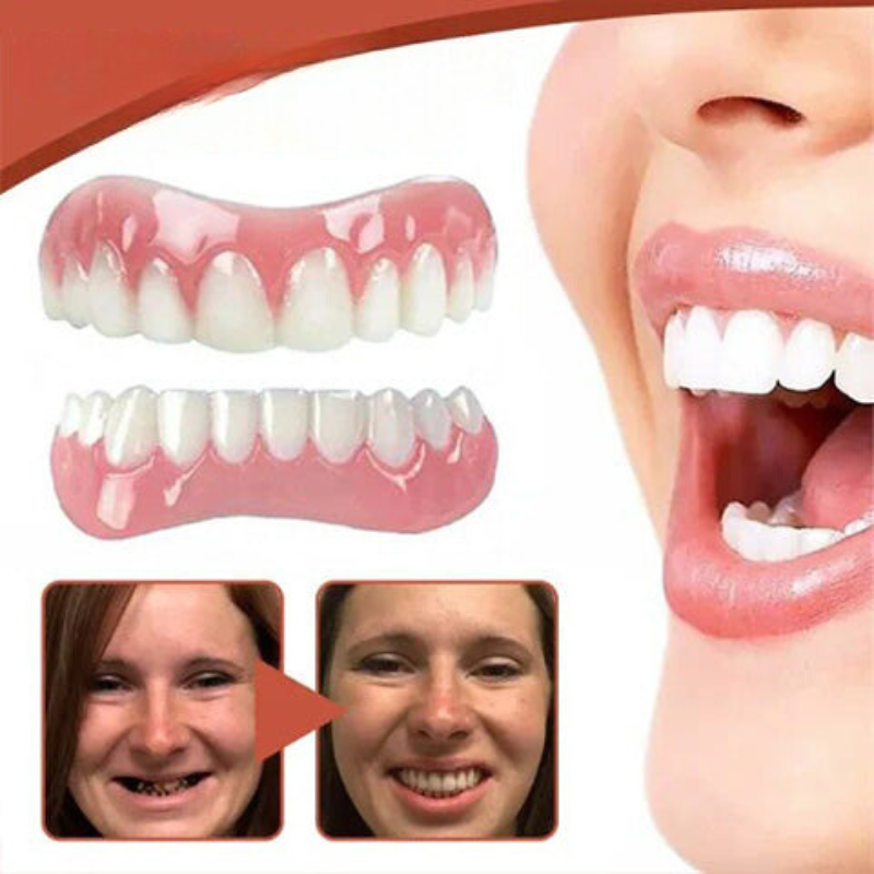 Flexible pink and white removable dental prosthesis set with clear tray