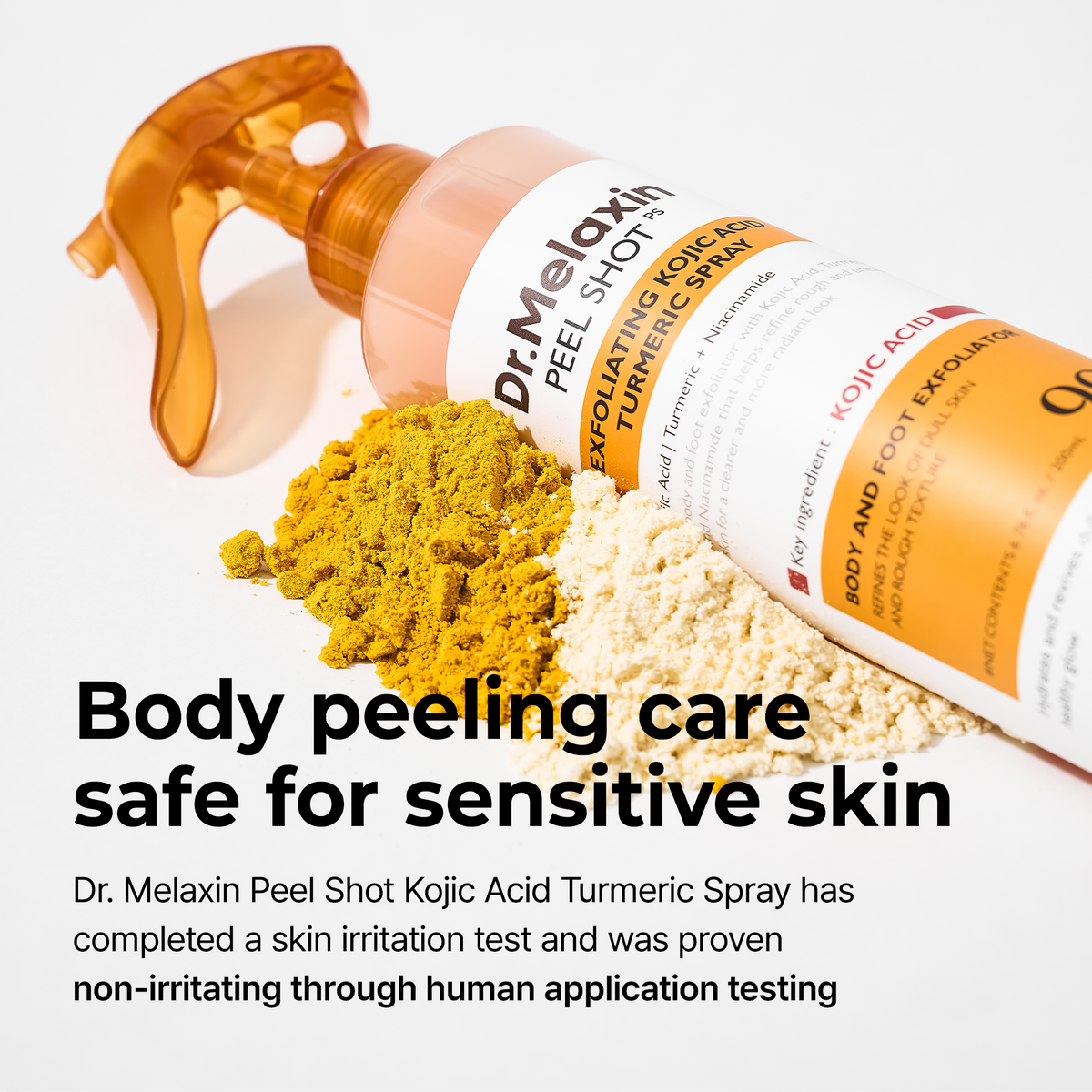 Four-piece kojic acid face and body care set with spray, serum, toner pads and body cream