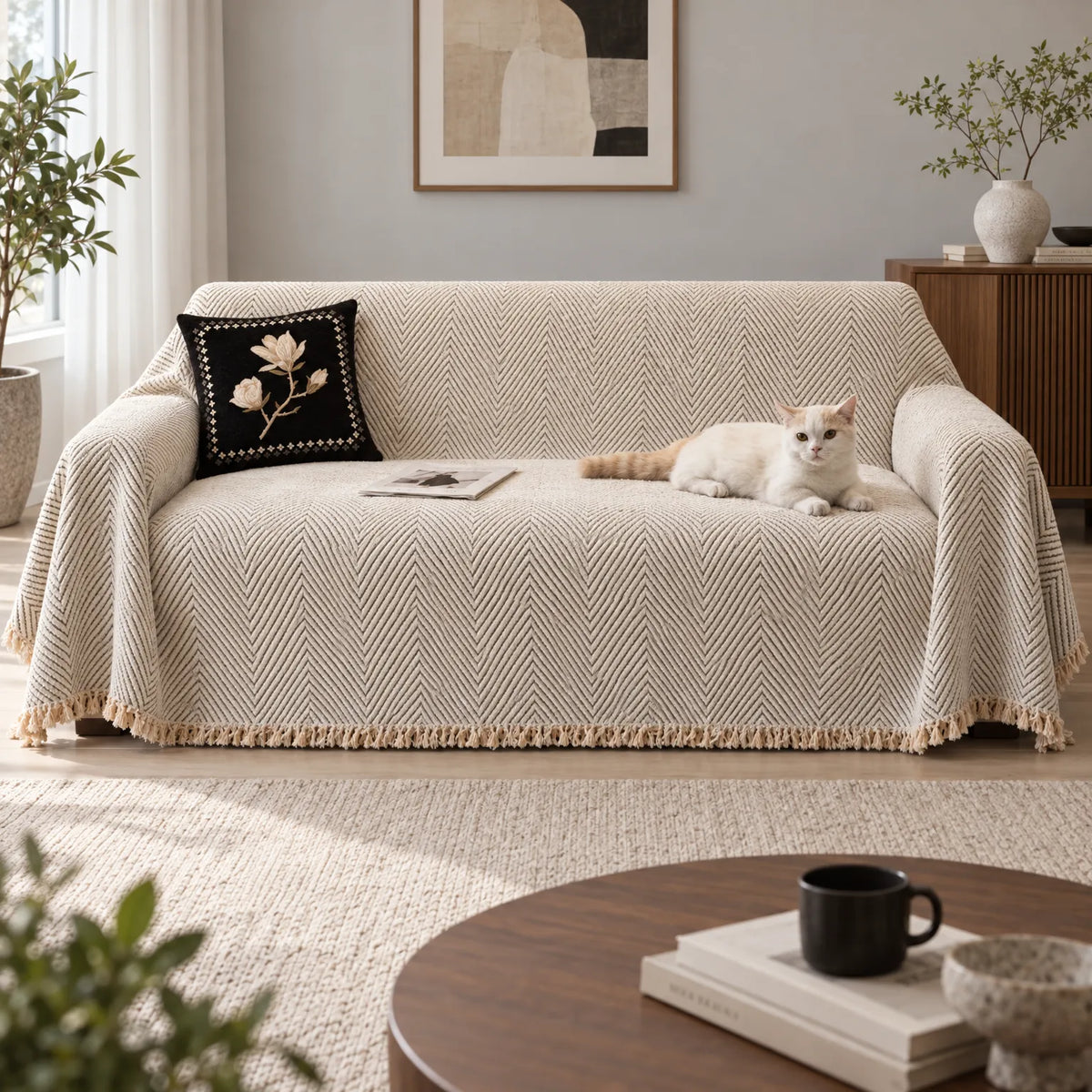 Pellom - Textured Sofa Cover Shielding Living Room Furniture