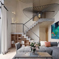 Modern pendant light with a radial wire frame and central cylindrical shade