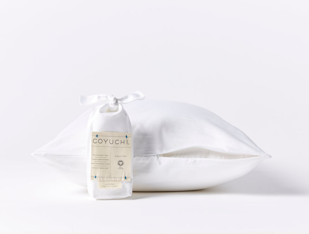 White organic pillow protector with zip closure