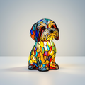 Colourful stained glass-style dog table lamp with LED light and USB cable