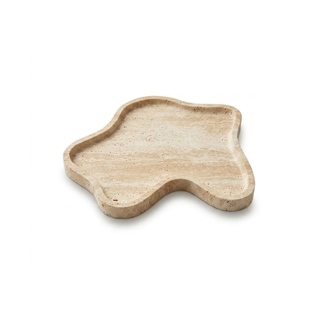 Beige organic-shaped stone decorative tray with raised edge