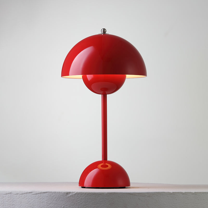 Portable dome table lamp with layered rounded shade and base