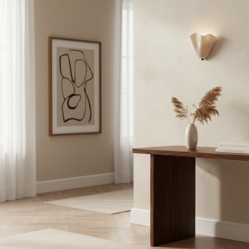Retro scalloped glass wall light with shell-inspired shade