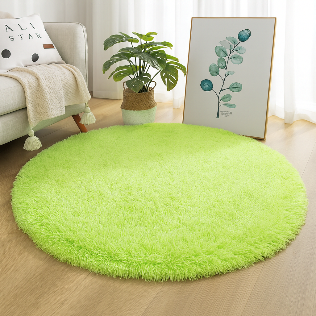 Round plush floor rug with a soft textured surface