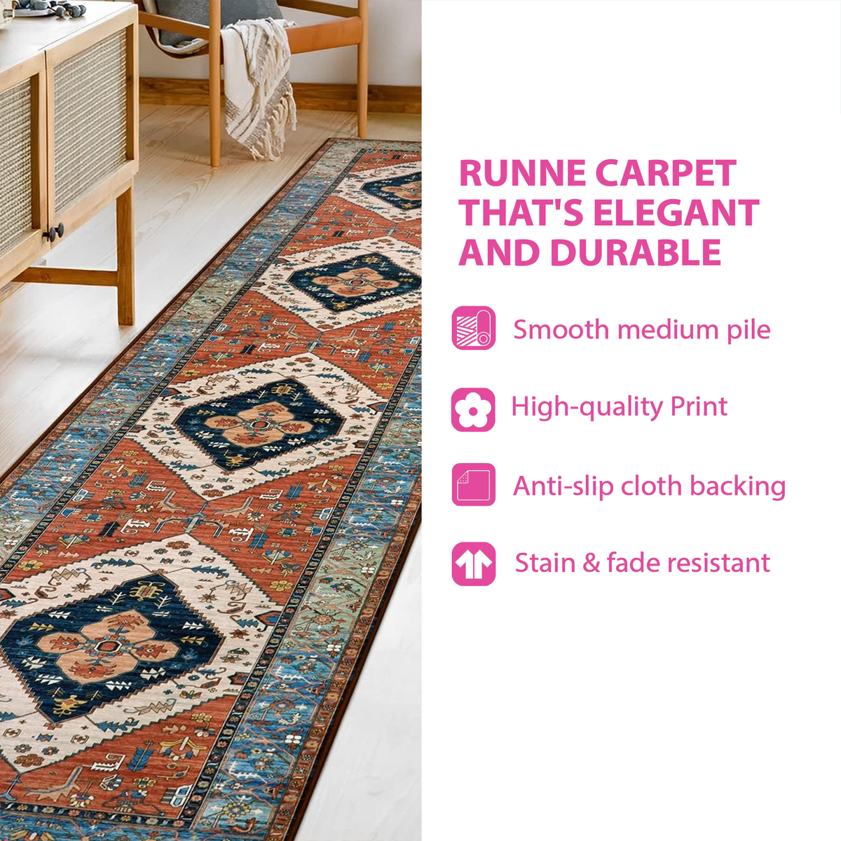Black runner carpet with a skeleton and skull on a cracked ground design