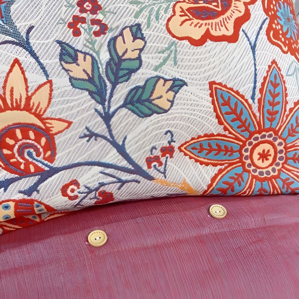 Beige floral boho pillowcases with colourful botanical pattern