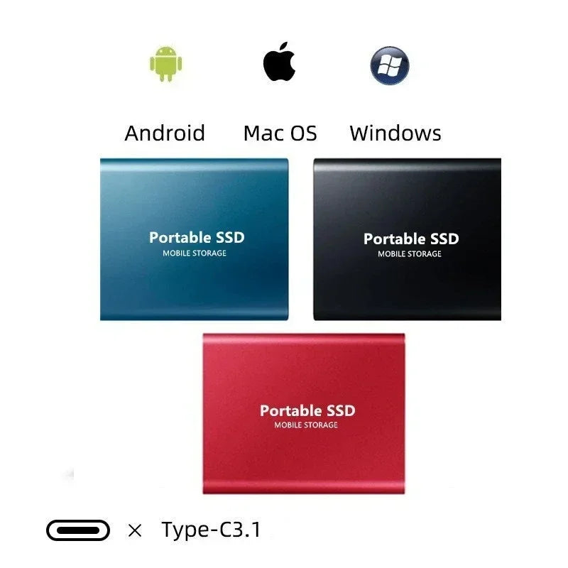 Portable external SSD connected to a laptop with a cable