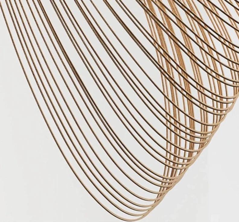 Sculptural pendant light with a curved open wire shade