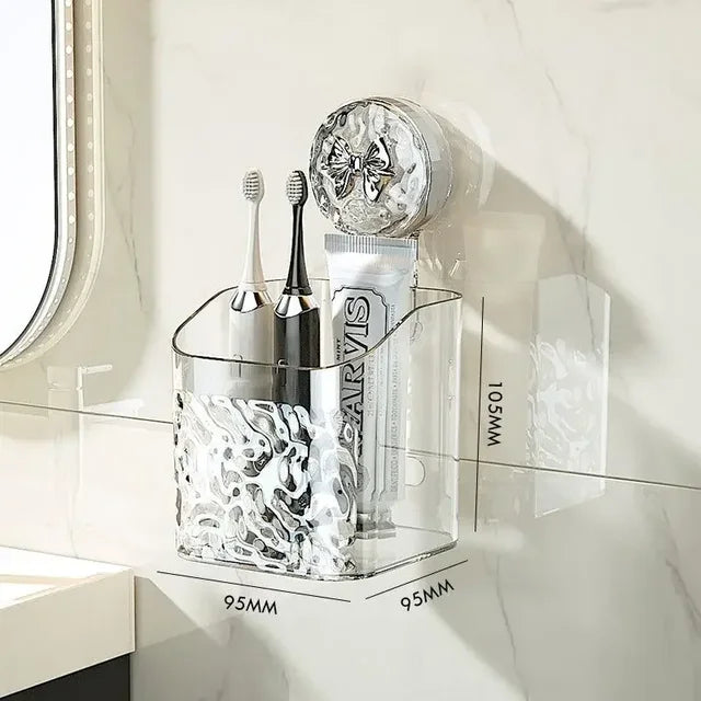 Clear adhesive bathroom storage basket with chrome decorative hook