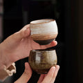 Handmade ceramic espresso cups with textured glazed finishes