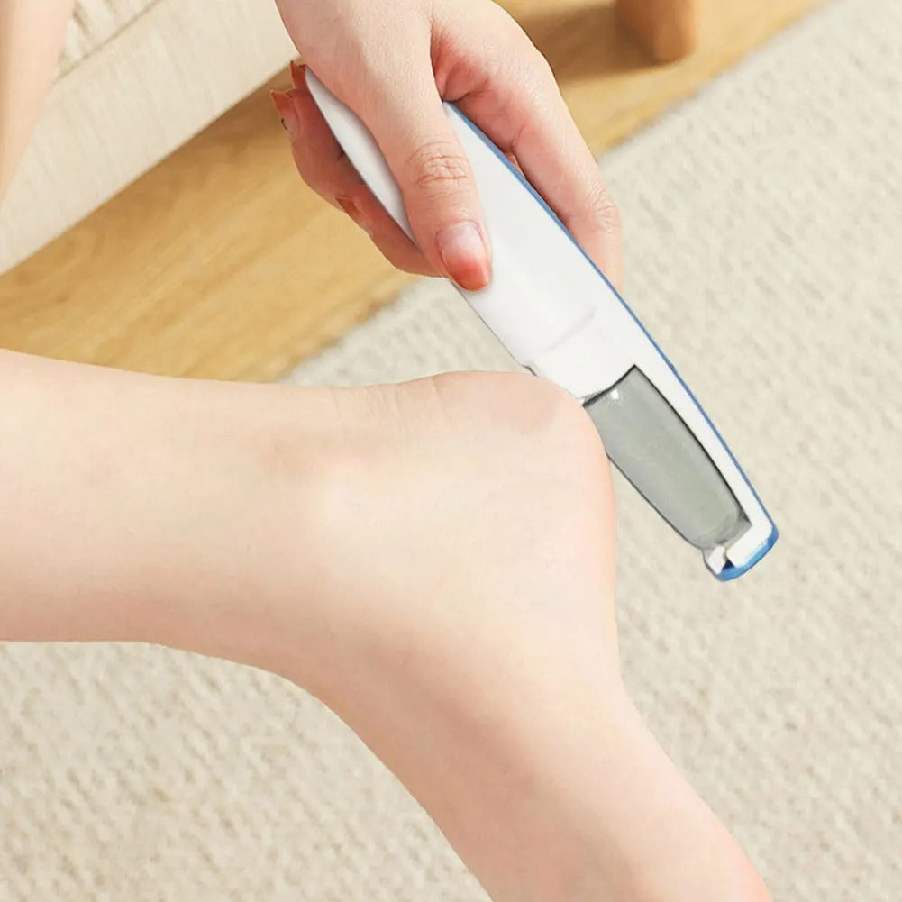 Handheld electric callus remover foot file with contoured casing and power button