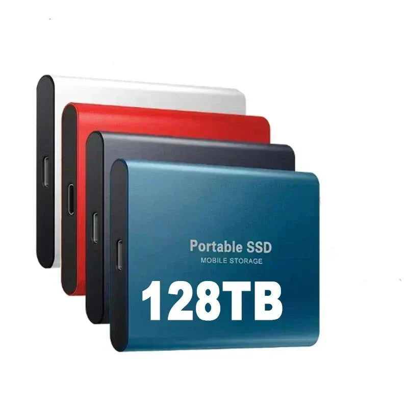 Portable external SSD connected to a laptop with a cable