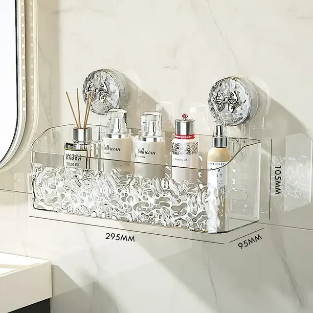 Clear adhesive bathroom storage basket with chrome decorative hook