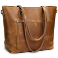 Vintage faux leather tote bag with long handles and front zipped pocket