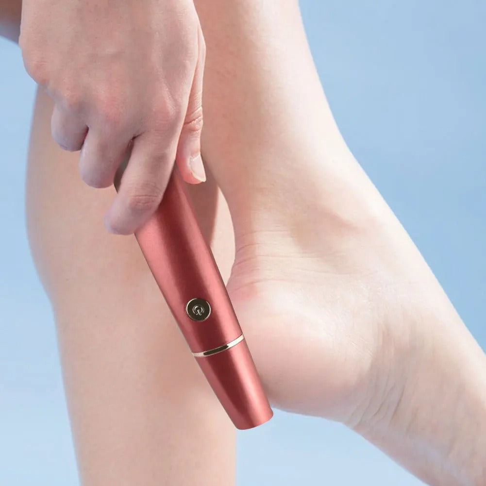 Handheld electric callus remover foot file with contoured casing and power button