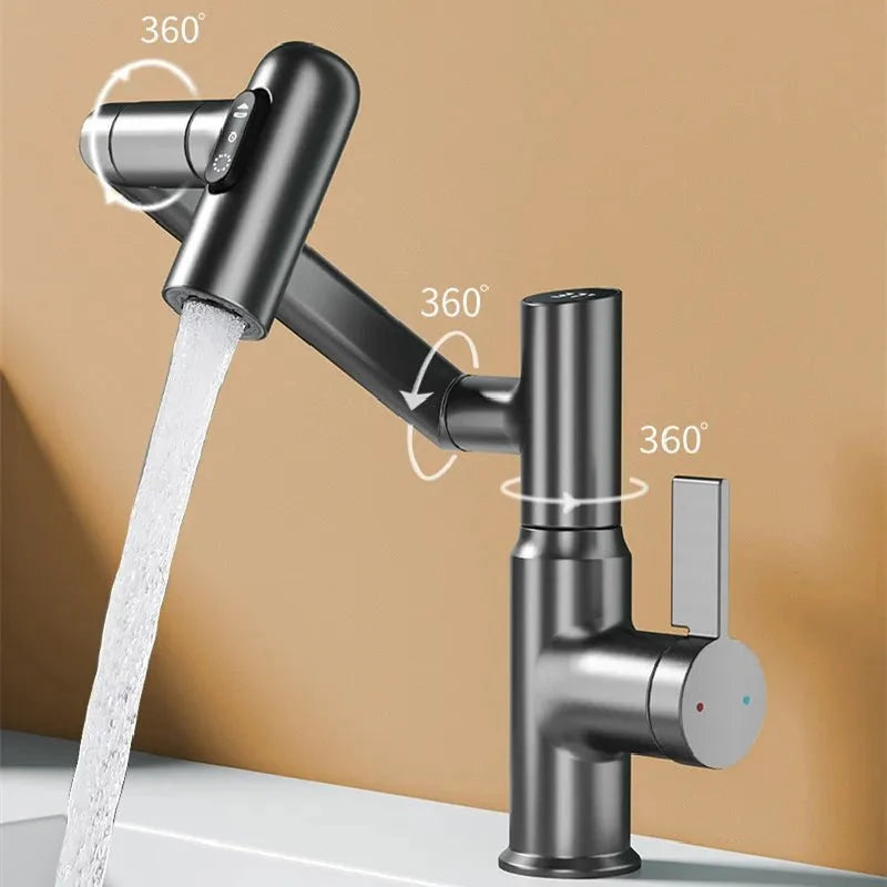 360° basin mixer tap with LED temperature display and side lever