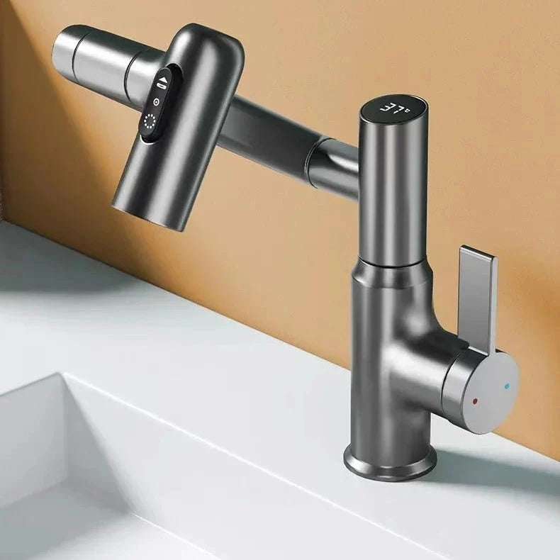 360° basin mixer tap with LED temperature display and side lever