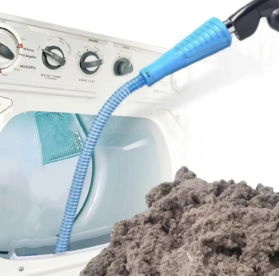 Blue flexible dryer vent cleaner hose with tapered vacuum adapter