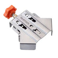 Stainless steel corner bracket with slotted plates and red-orange adjustment knob