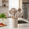 12-piece silicone cooking utensil set with spatulas, spoons, tongs, whisk and holder