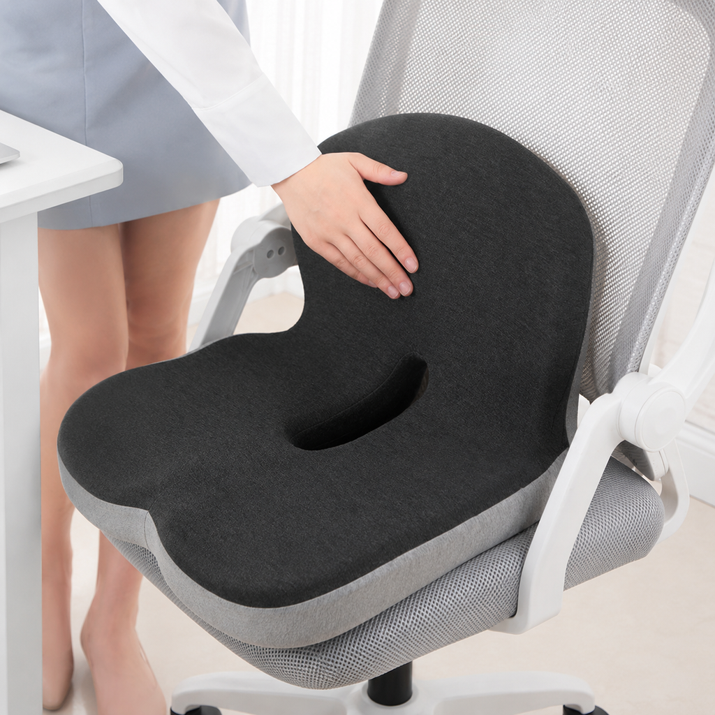 Contoured memory foam seat cushion with central opening