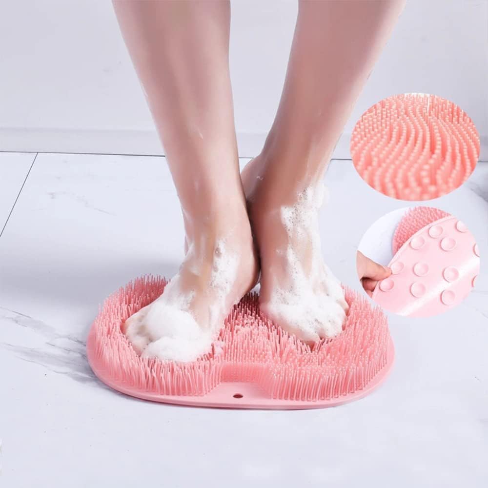 Textured handheld shower scrubber with dense bristles