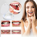 White snap-on dental veneers for upper and lower teeth with storage case