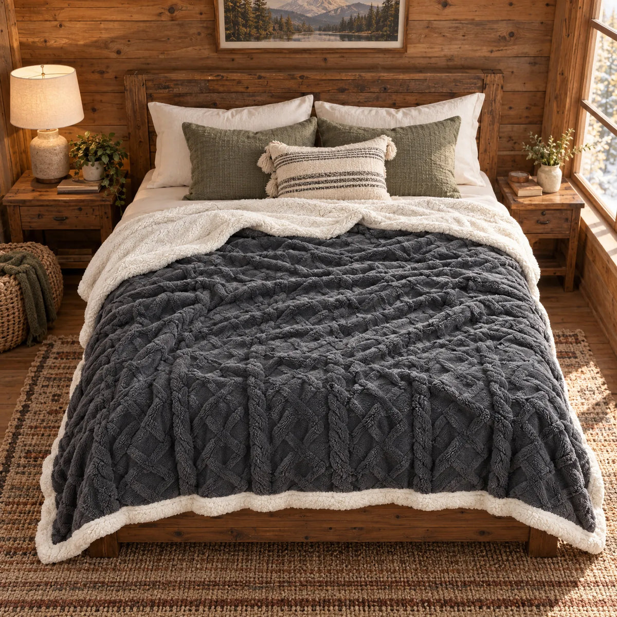 Snugglely - Textured Fleece Throw Relaxing On Sofas