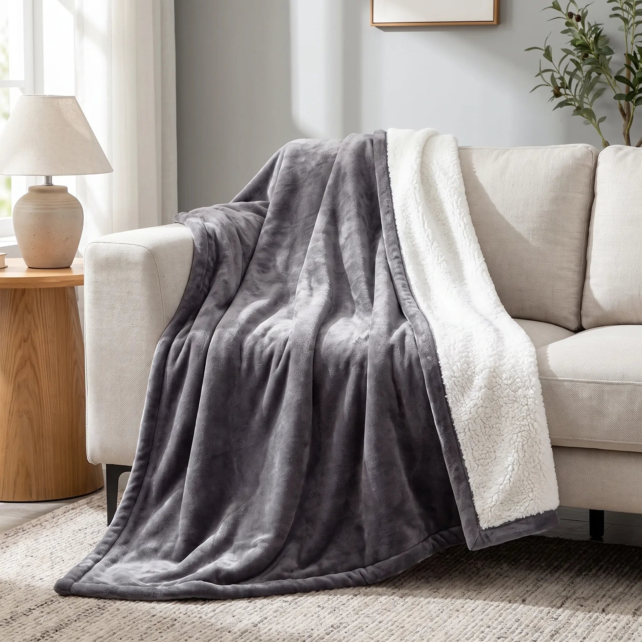 SnugglySoft - Double-Sided Contemporary Sherpa Throw Blanket Couch Lounging