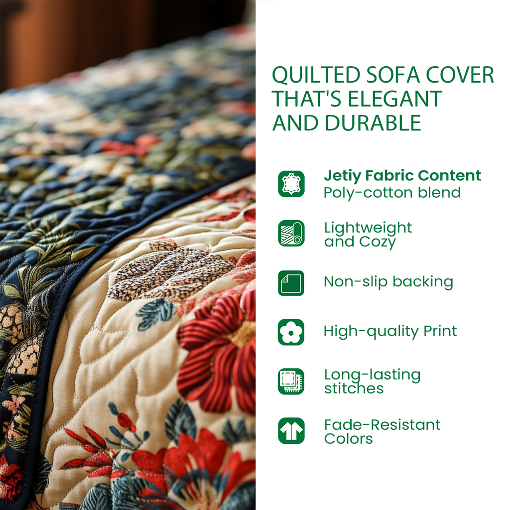 Beige quilted sofa cover with Western cowboy boot saddle and horseshoe design
