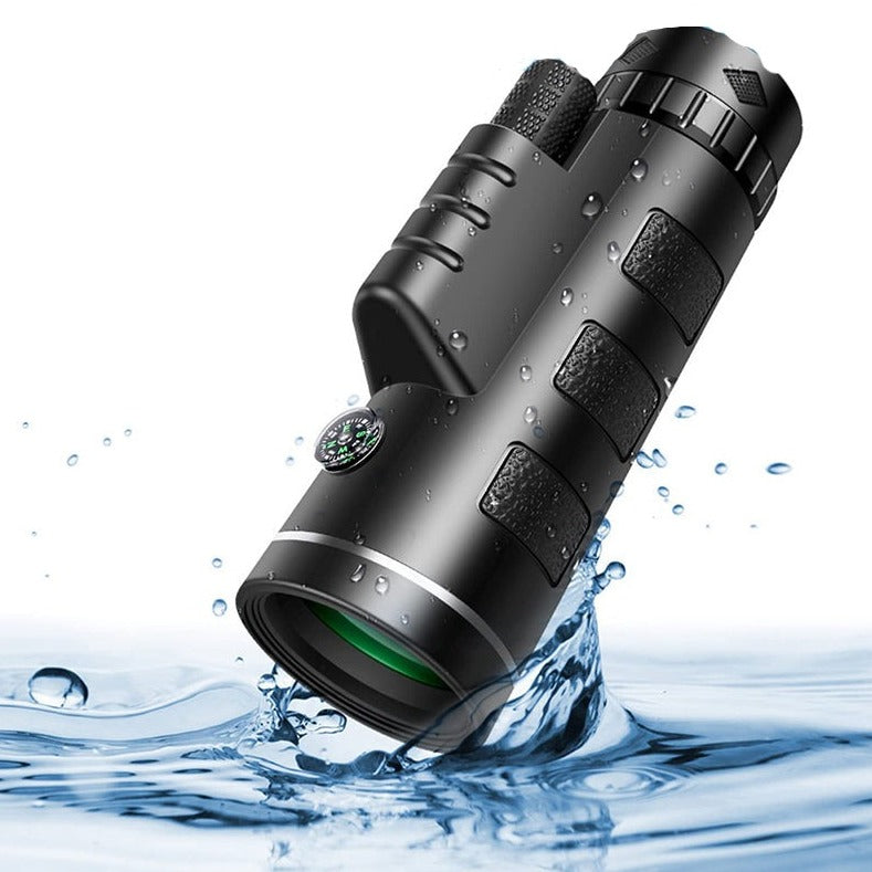 Black portable telescope with phone holder and tripod