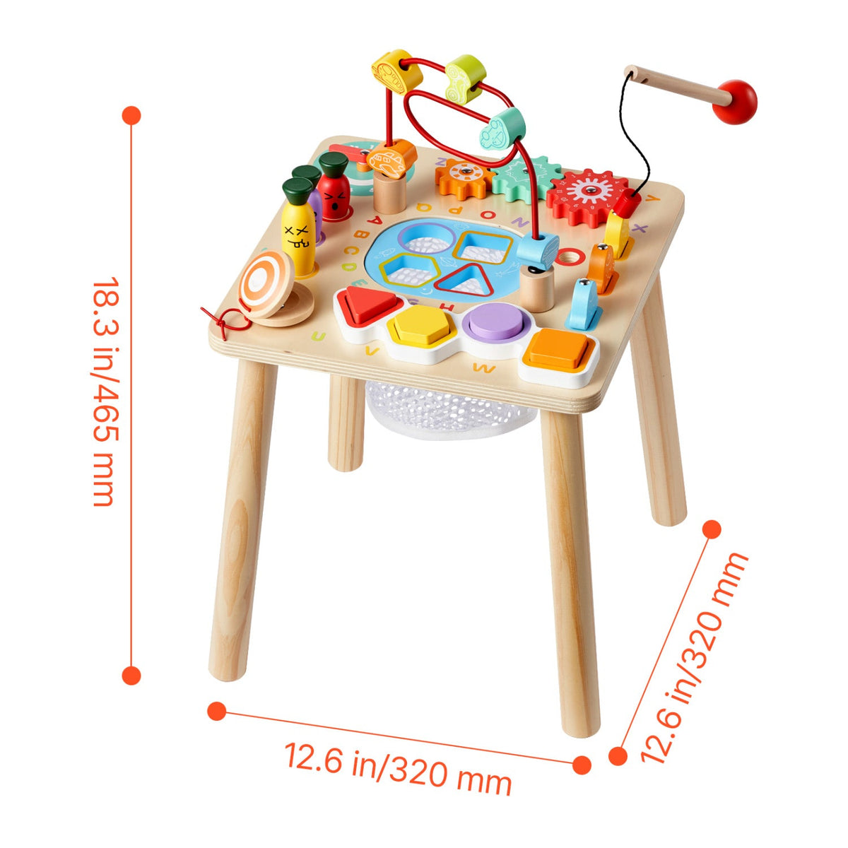 Wooden Montessori children's activity desk with colourful learning toys