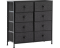 Black tall chest of drawers with eight dark fabric-effect drawer fronts