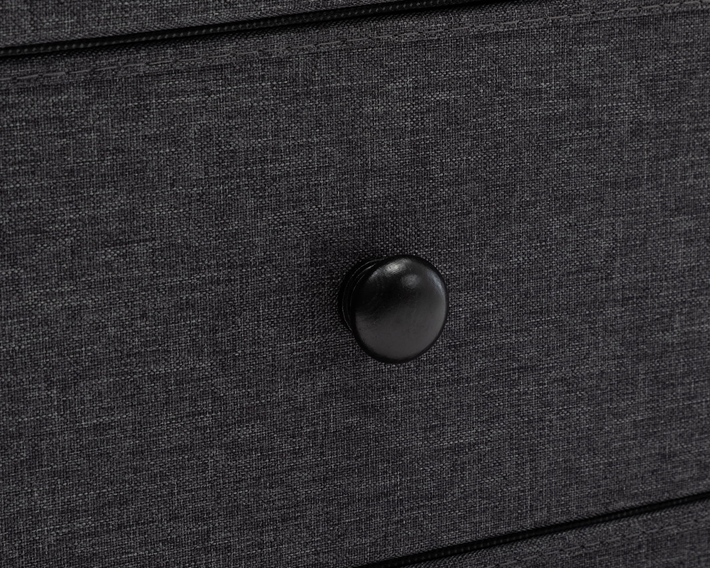 Black tall chest of drawers with eight dark fabric-effect drawer fronts