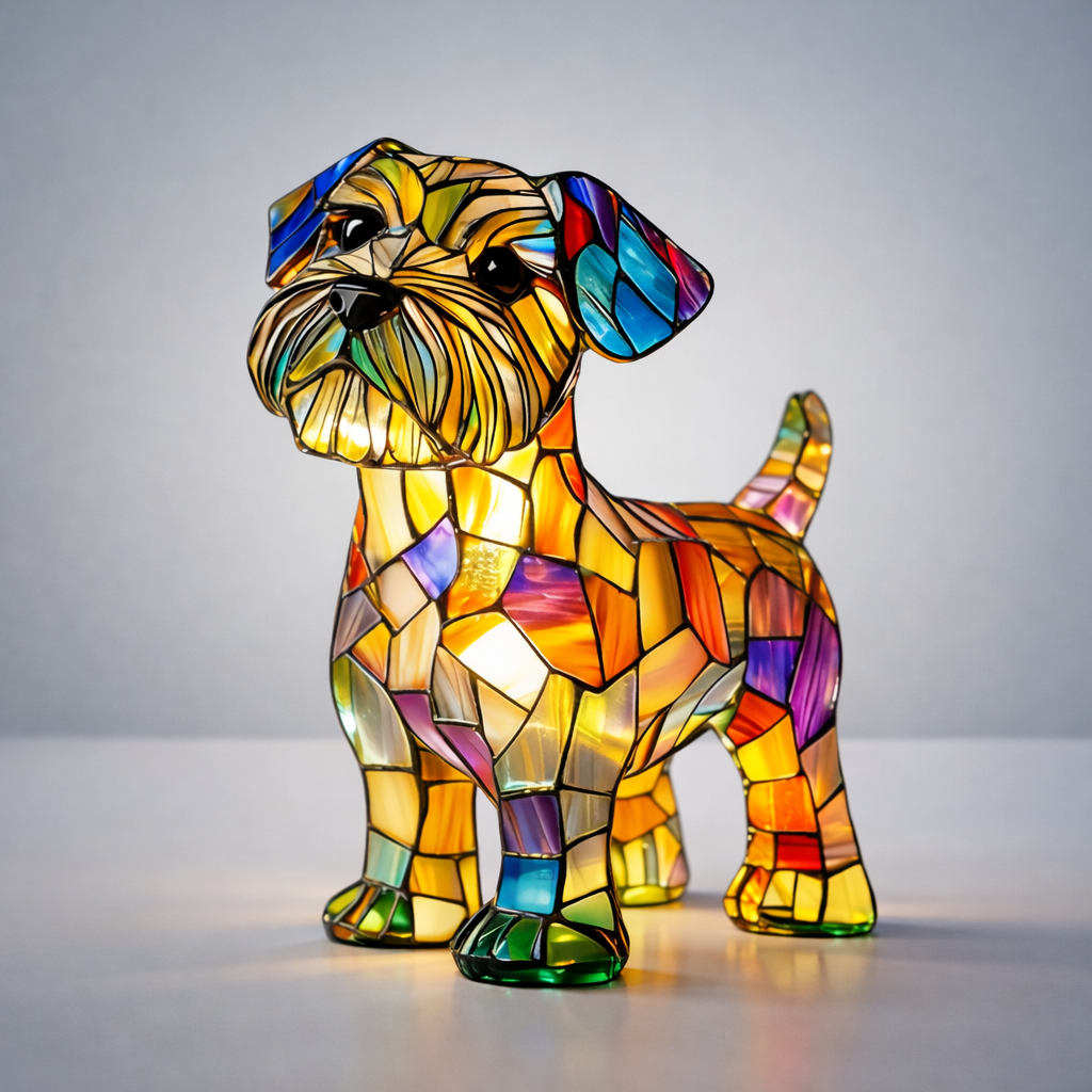 Colourful stained glass-style dog table lamp with LED light and USB cable