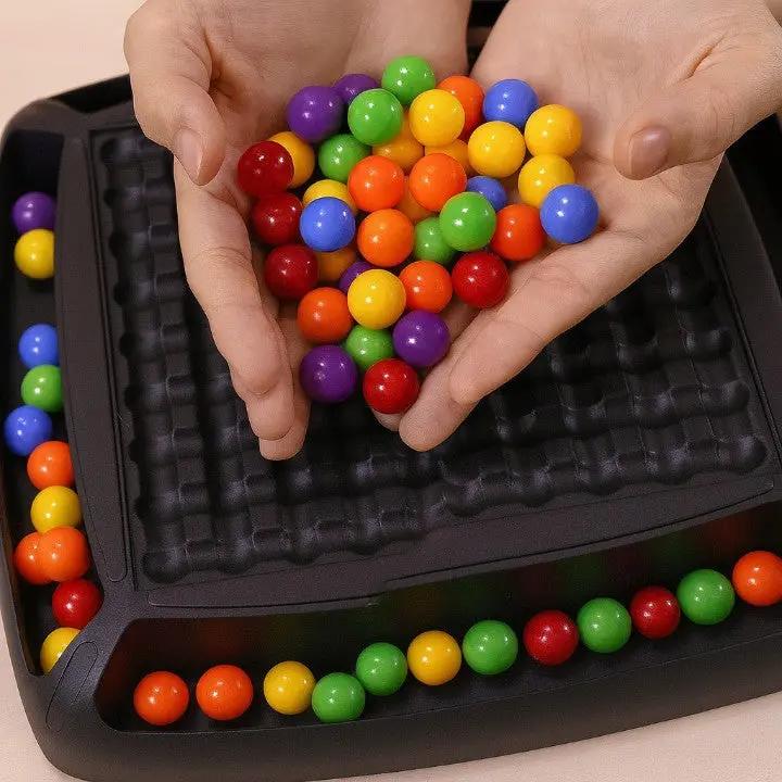 Black screen-free strategy board game tray with colourful playing pieces