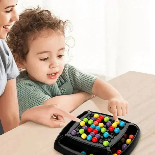Black screen-free strategy board game tray with colourful playing pieces