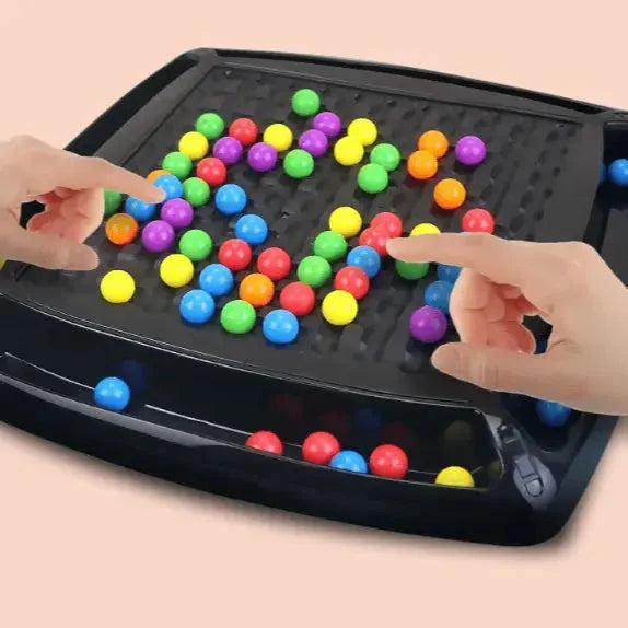 Black screen-free strategy board game tray with colourful playing pieces