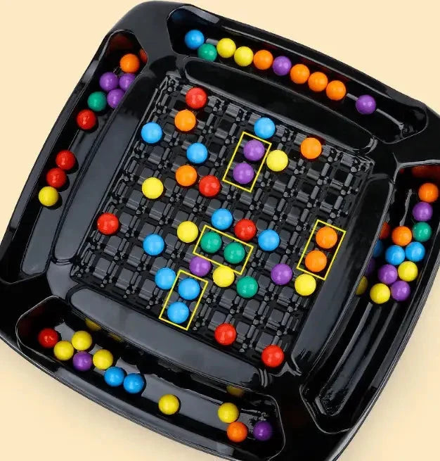 Black screen-free strategy board game tray with colourful playing pieces