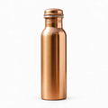 Smooth copper drinking bottle with ribbed neck and screw-on lid