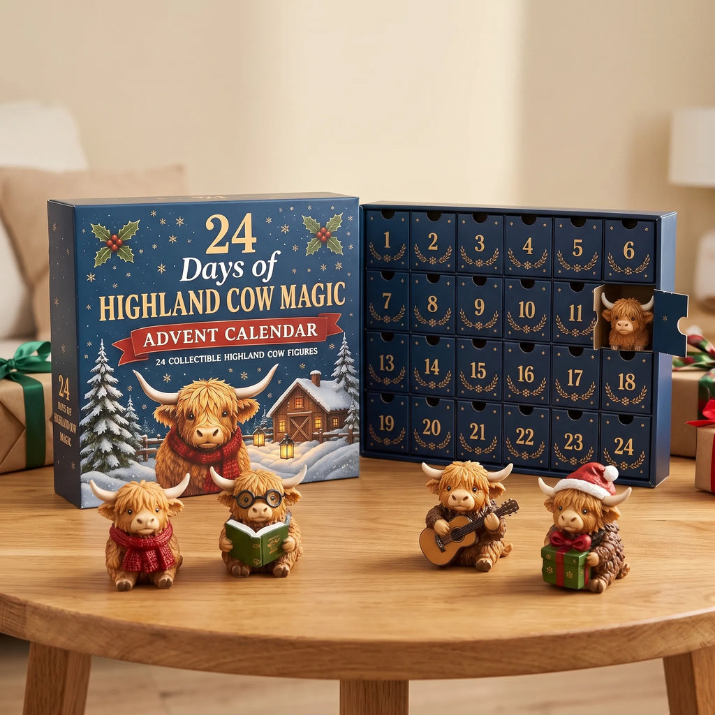 Tarnview - Highland Cow Advent Calendar With Figures Count Down To Christmas One Day At A Time