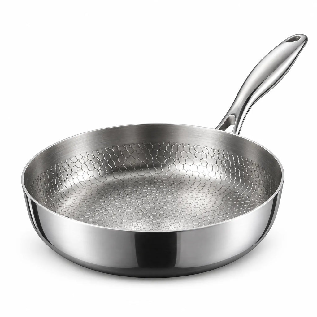 Tavenic - Deep Textured Round Frying Pan Searing Meat And Fish Over Medium To High Stovetop Heat