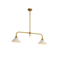 Gold pendant ceiling light with two white conical shades